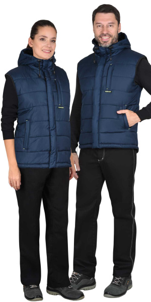 Жилет утепленный с капюшоном ЗОДИАК синий на подкладке