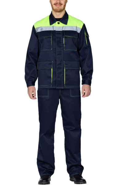 Костюм "Коммунальщик", куртка, п/к, темно-синий с лимонным (эконом)