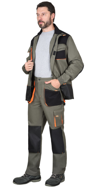 Костюм "МАНХЕТТЕН" куртка (чз), брюки оливковый с оранжевым и чер. тк. мех. стрейч пл 260 г/к