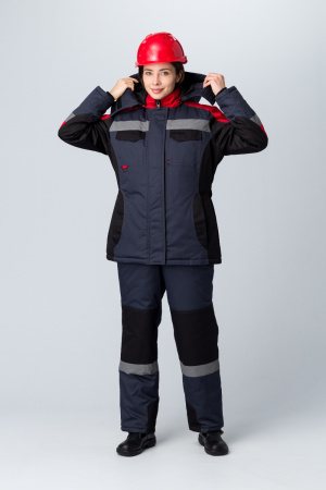 Костюм зимний женский "Вектрон-2" СОП У. (тк.Смесовая,240) п/к, черный/красный/серый