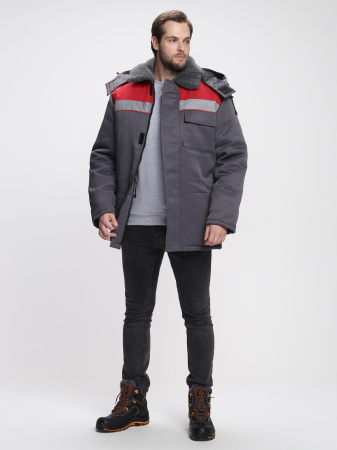 Куртка зимняя Бригада NEW (тк.Смесовая,210), т.серый/красный