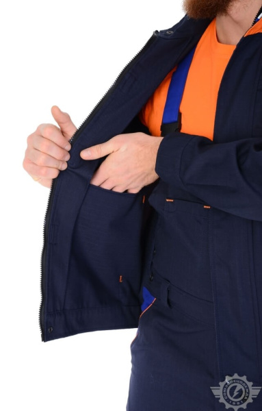 Костюм "Энерджи", куртка, п/к, темно-синий-оранжевый