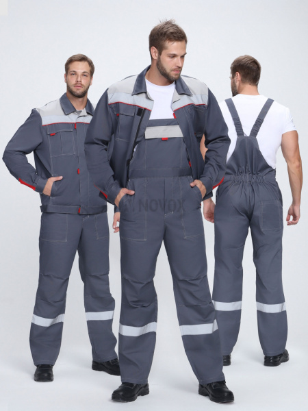 Костюм "Флофт-2" Премиум СОП (тк.Смесовая,240) п/к, т.серый/серый/красный