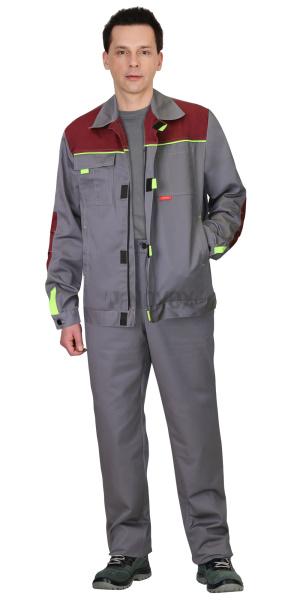 Костюм ФАВОРИТ куртка, брюки серый с бордовым, 35% ХБ 65% ПЭ