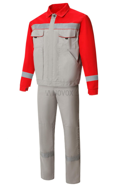 Костюм Мастер-Люкс с СВП св.серый/красный, куртка, п/к