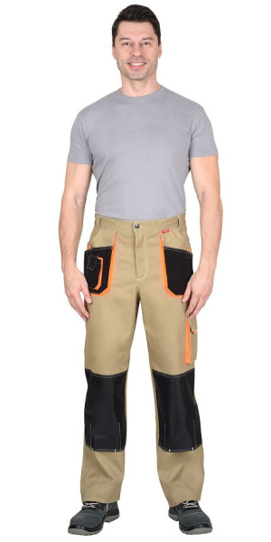 Брюки "МАНХЕТТЕН" песочный с оранж. и черным тк. стрейч пл. 250г/кв.м