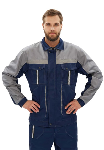 Костюм мужской "Оптимальный" летний, куртка, брюки, т.синий/серый