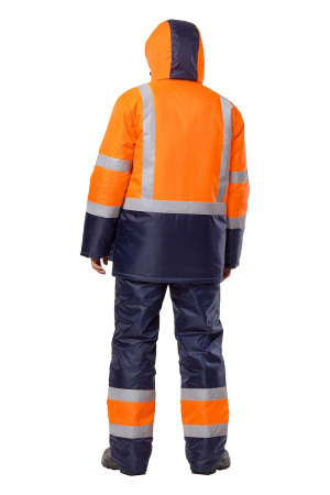 Костюм зимний "Трасса" сигнальный, куртка, п/к, цвет оранжевый/синий