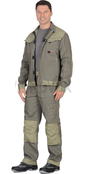 Костюм "Вест-Ворк" куртка кор. (чз), брюки т.оливковый со св.оливковым пл. 275 г/кв.м