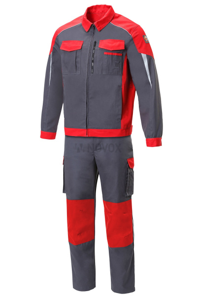 Костюм "STATUS" NEW (Статус), куртка, брюки, графит красный, красные наколенники