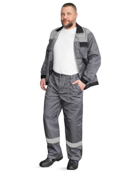 Костюм "Корпус" (куртка+брюки) тк. смесовая 65/35, пл. 240 г/м2, цв. т.серый/черный/св.серый