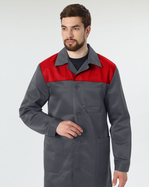 Халат мужской Легион (тк.Смесовая,210), т.серый/красный