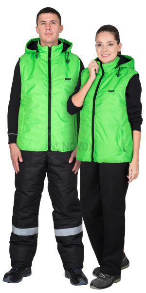 Жилет "ИМИДЖ" салатовый, на подкладке флис, с капюшоном