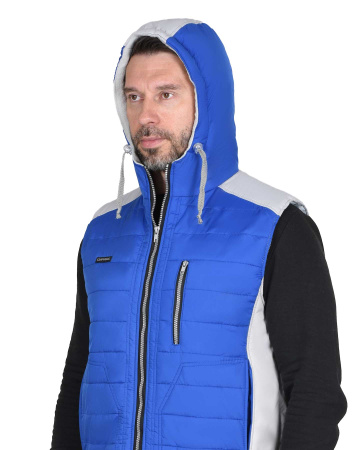 Жилет УРБАН утепленный с капюшоном васильковый с жемчужным