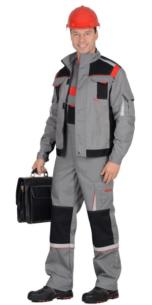 Костюм "СТАН" куртка (чз), п/к, ср-серый с черной и красной отделкой