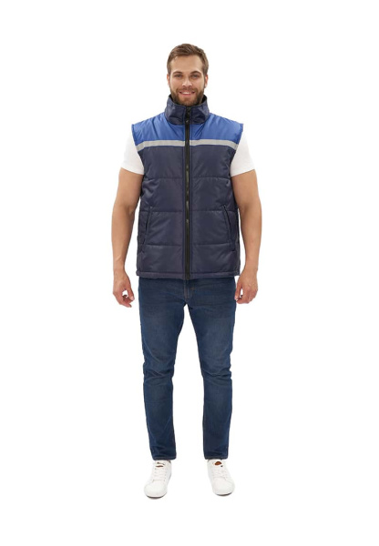 Жилет утепленный "Фаворит" синий с васильковой кокеткой, тк оксфорд, СВП 25 мм