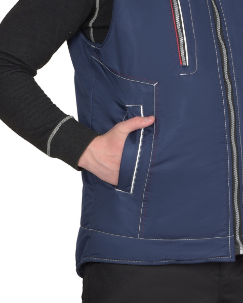 Жилет утепленный с капюшоном АЛЕКС синий на подкладке