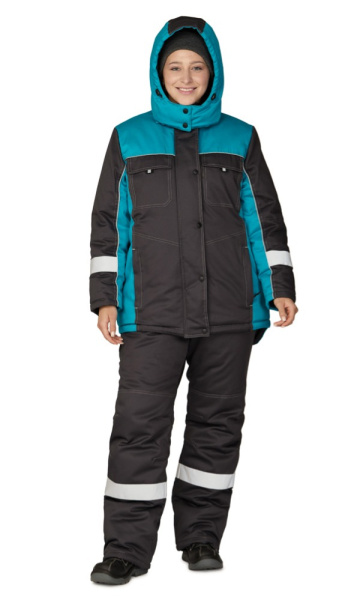 Куртка женская утеплённая "Бренд" тёмно-серый/бирюза