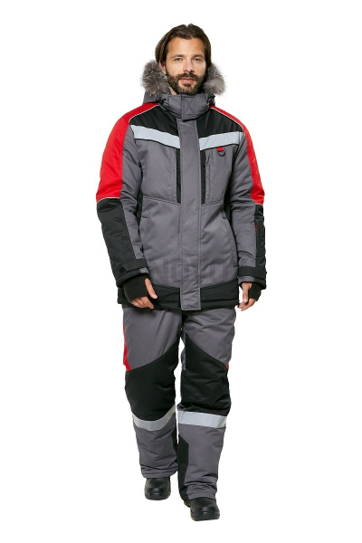 Костюм рабочий мужской зимний "Памир-Норд" 4 и особый климатический пояс цвет серый/черный/красный