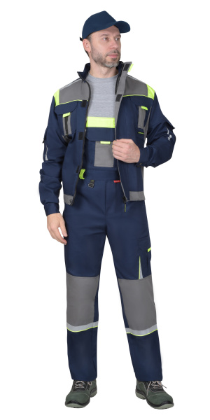 Куртка "СТАН" синяя со средне-серым и лимонной отделкой