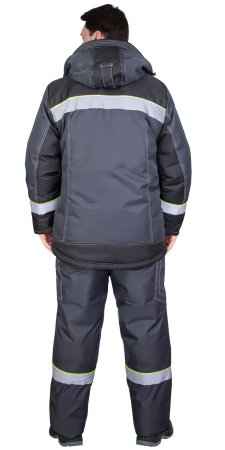 Костюм "ХОВАРД-М" зимний, куртка длинная, брюки, темно-серый с черным, лимонной отделкой и СОП