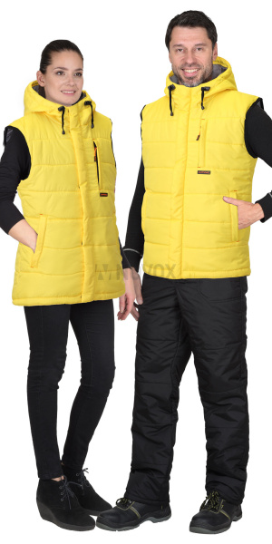 Жилет утепленный с капюшоном ЗОДИАК желтый на подкладке