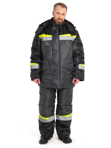 Костюм утепленный "Градус" куртка+п/к, тк. оксфорд, цв.т.СЕР/черн/лимон