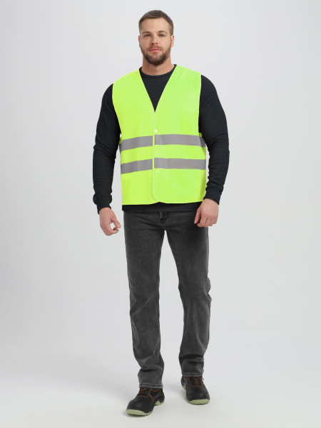 Жилет сигнальный Profline Base с пуговицами и карманами (тк.Полиэфир,100), желтый (СОП-2)