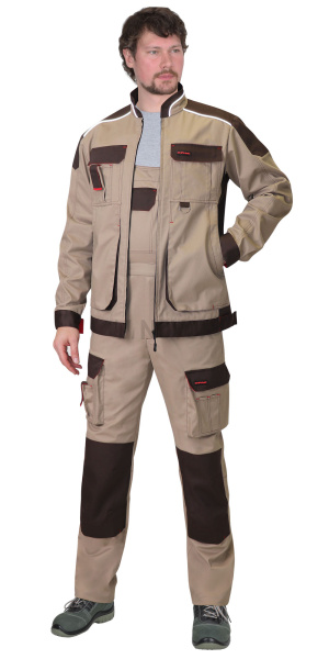 Костюм СИРИУС-ДЖЕТ БРАУН куртка (чз), п/к, песочный с т.коричневым тк. мех. стрейч с ВО