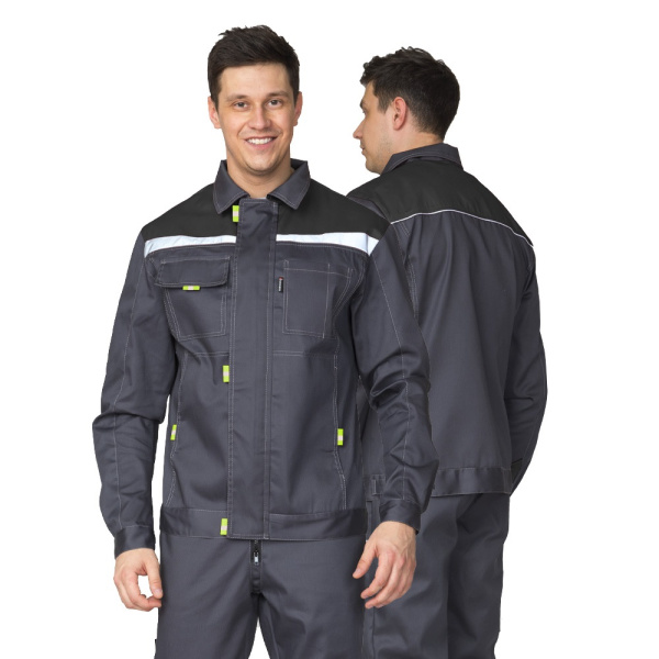 Костюм мужской летний "Профессионал 2 СОП" тёмно-серый/чёрный (куртка и полукомбинезон)