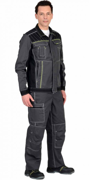 Костюм "Престиж" куртка кор. (чз), п/к, т.серый с черным с лимонным кантом