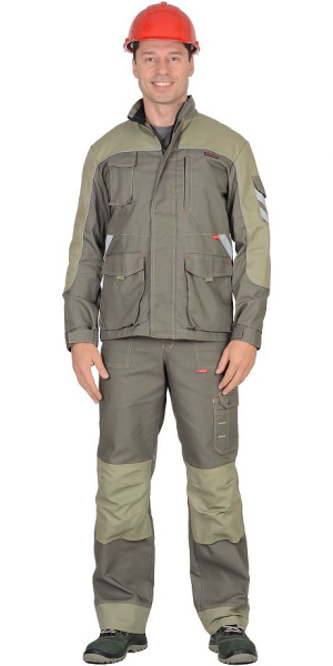 Костюм "Вест-Ворк" куртка дл. (чз), п/к т.оливковый со св.оливковым пл. 275 г/кв.м