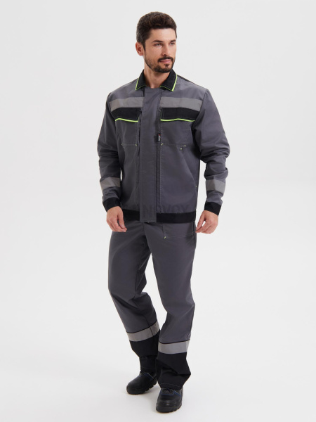 Костюм "Система" (КУРТКА+БРЮКИ) цв. т.серый/черн/лимон