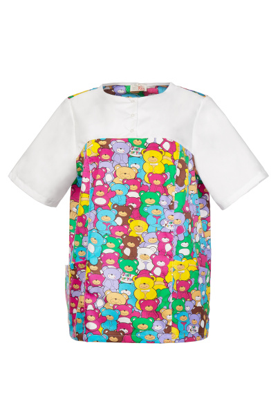 Блуза ЛИНДРЕД (Lindred) ОРИОН Лайт женская белая/принт мишки, рукав короткий