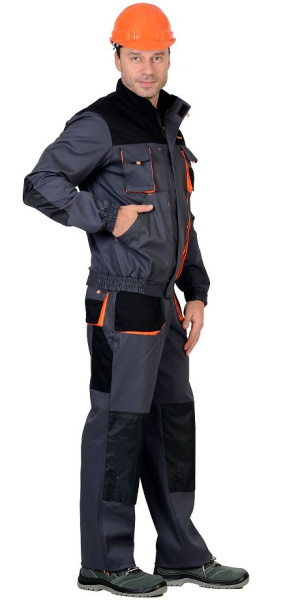 Костюм "МАНХЕТТЕН" куртка кор. (чз), брюки, т.сер/ оран/ чер стрейч пл. 250 г/кв.м