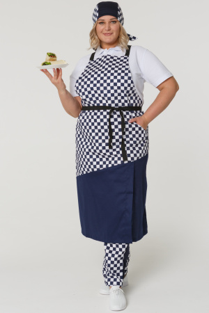 Фартук РИСТРЕТТО ШЕФ с нагрудником удлиненный т.синий/клетка крупная