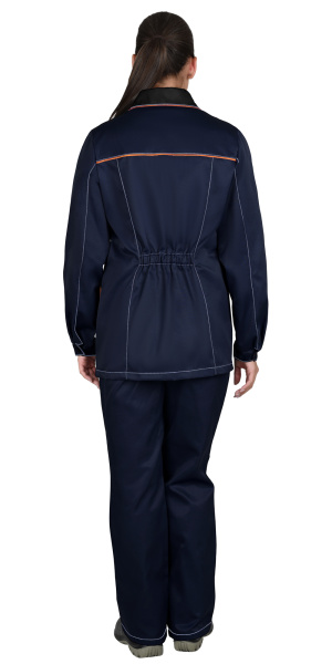 Костюм женский ЗОЛУШКА, куртка, брюки т. синий с черным и оранжевой отд.