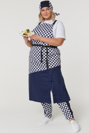 Фартук РИСТРЕТТО ШЕФ с нагрудником удлиненный т.синий/клетка крупная