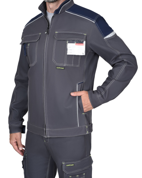 Куртка "ДЖЕТ", короткая, тк. мех. стрейч с ВО, т.серая с синим  (ЧЗ)