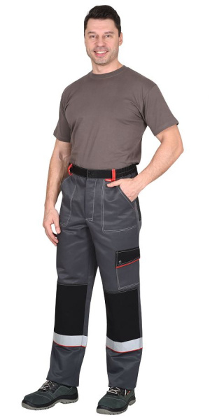 Костюм "ПОЛИНОМ" куртка длин., брюки, т.серый со св.серым, черным, красным, СОП 50 мм