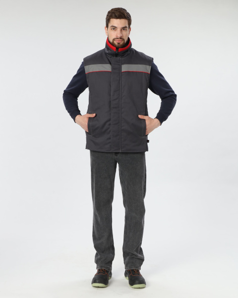 Жилет утепленный Грей (тк.Балтекс,210), т.серый/красный