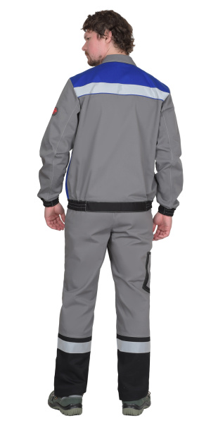 Костюм "МАСТЕР" куртка кор., п/к, средне-серый с васильковым, СОП