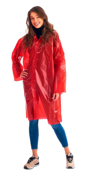 Плащ-дождевик "Люкс" на липучке ПВД 80 мкр. красный, пропаянные швы (х50)