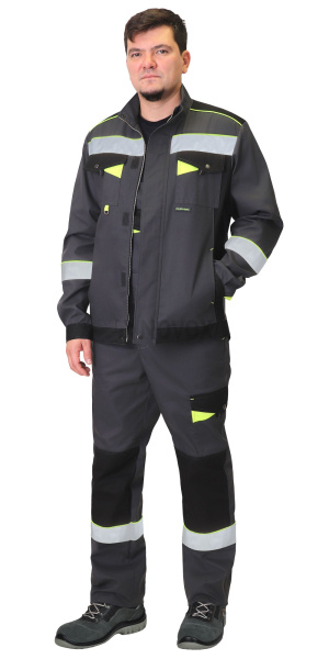 Костюм ХОВАРД-РОСС куртка, п/к, т.серый с черным и лимонным катом, СОП 50мм (тк.Стимул)