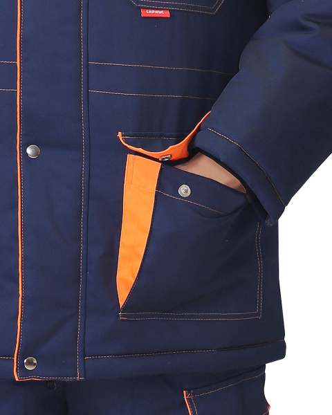 Костюм ЛИДЕР-М куртка дл., п/к синий с оранжевым, мех. воротник, СОП