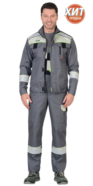 Костюм "БОСТОН" куртка кор., п/к, ср.серый с молочным и черным