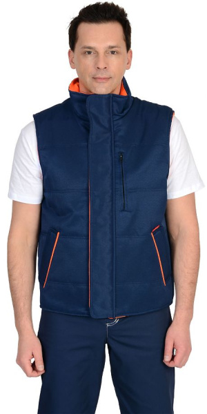 Жилет "ПРОФИ", синий, подкладка оранжевая