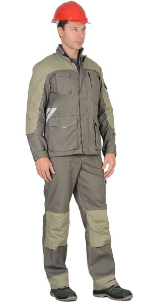 Костюм "Вест-Ворк" куртка дл. (чз), п/к т.оливковый со св.оливковым пл. 275 г/кв.м