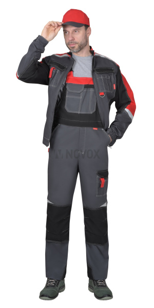 Костюм "Фаворит-Мега" куртка (чз), п/к, серый с красн., черн., СОП Тк. Rodos