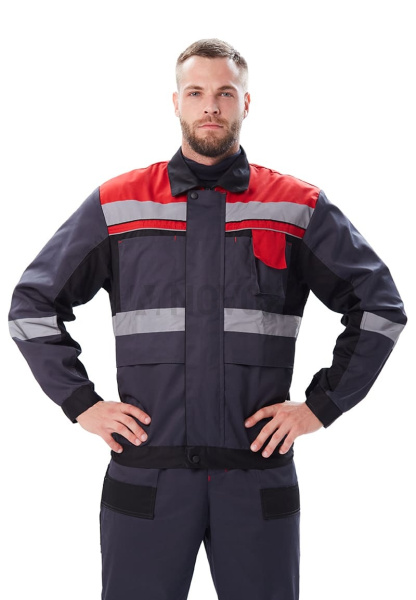 Костюм мужской "Виватный" куртка, п/к, т.серый/черный/красный